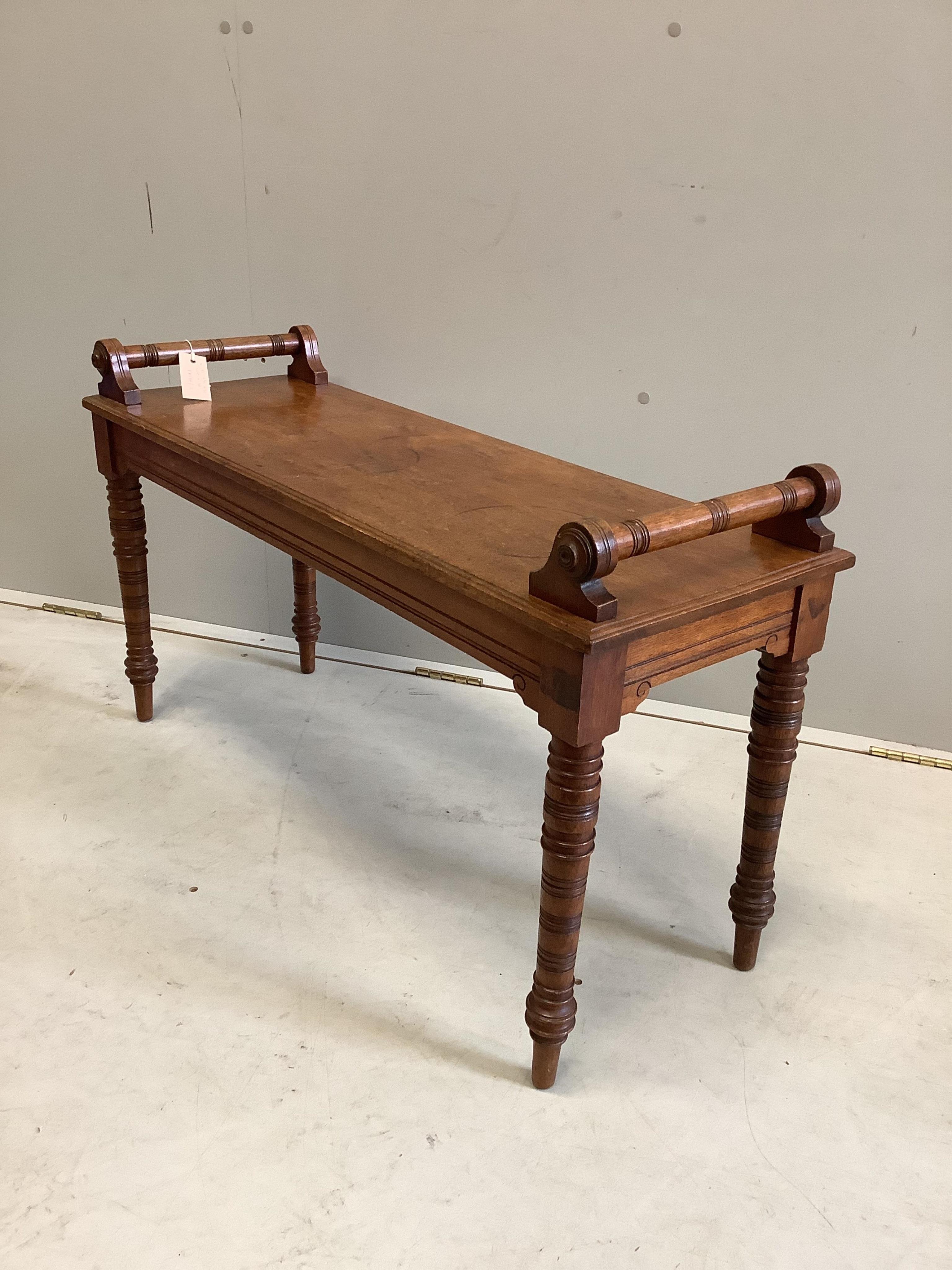 A mahogany window seat, width 92cm, depth 33cm, height 53cm (height to seat 46cm)